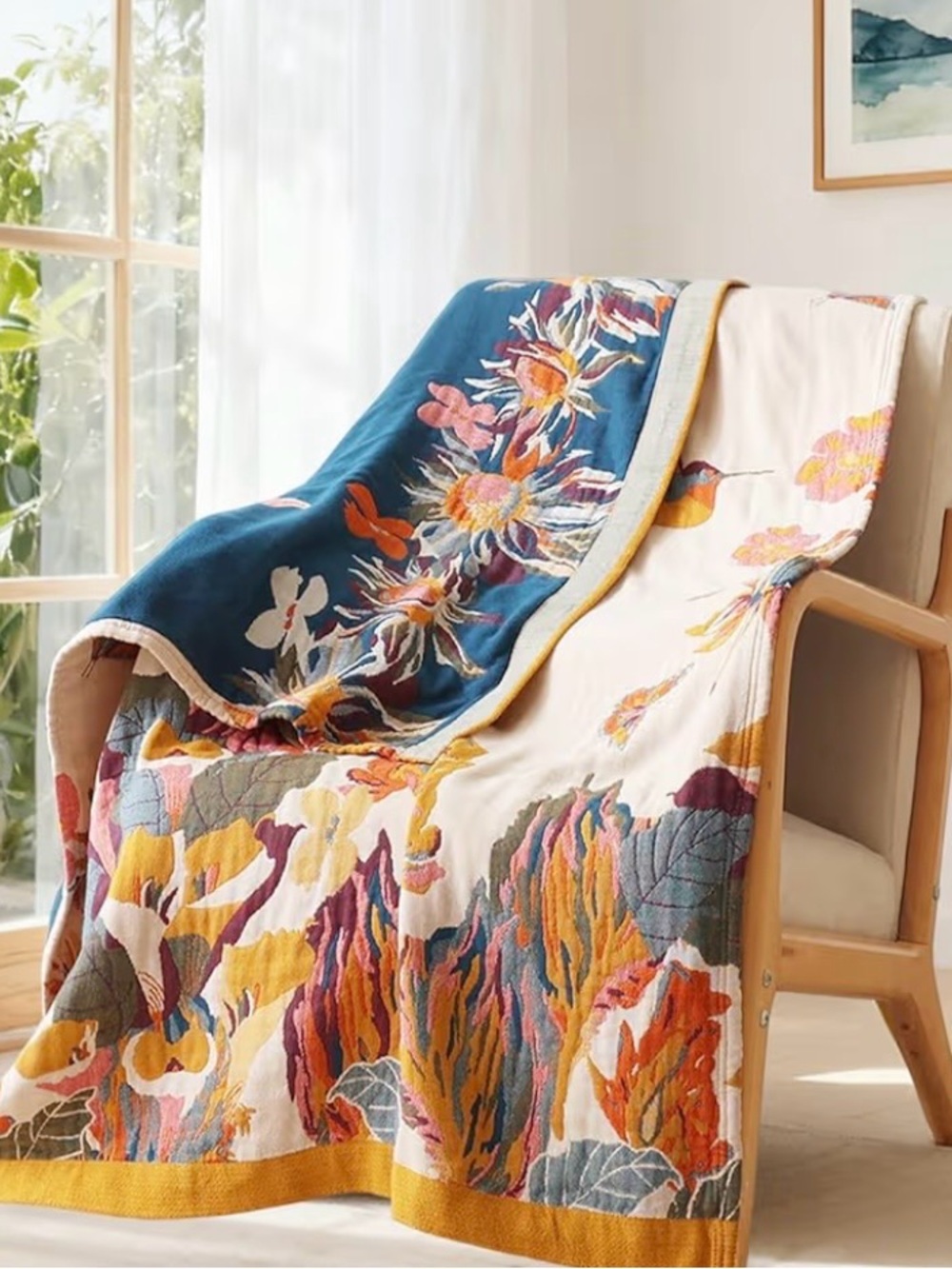 🔥🆕🔥 Reversible 100% Cotton Jacquard Floral Throw Blanket - 60x80 - Picture 5 of 8